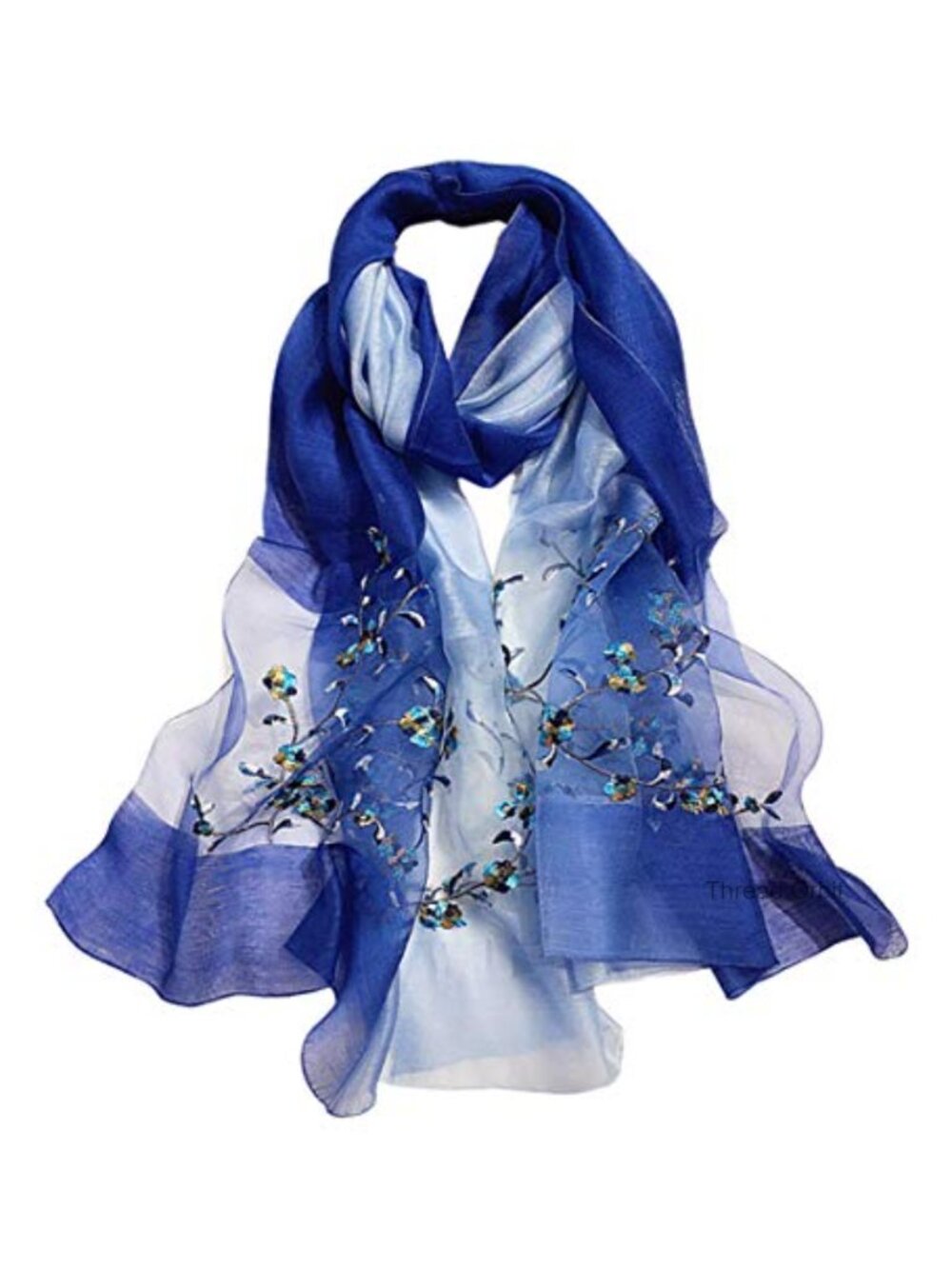 Silk Wool Gradient Embroidered Scarf Headwrap Shawl Wrap 74x31
